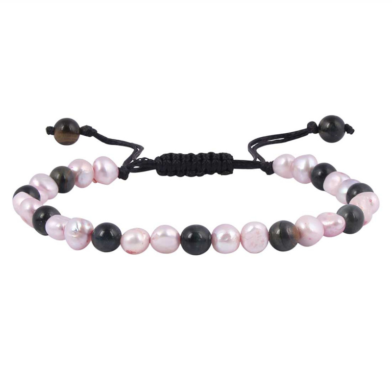 Black Obsidian / Pearl Beaded Bracelet BDD-11-241