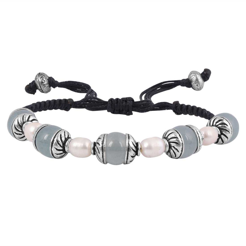 Aquamarine / Pearl Beaded Bracelet BDD-11-244
