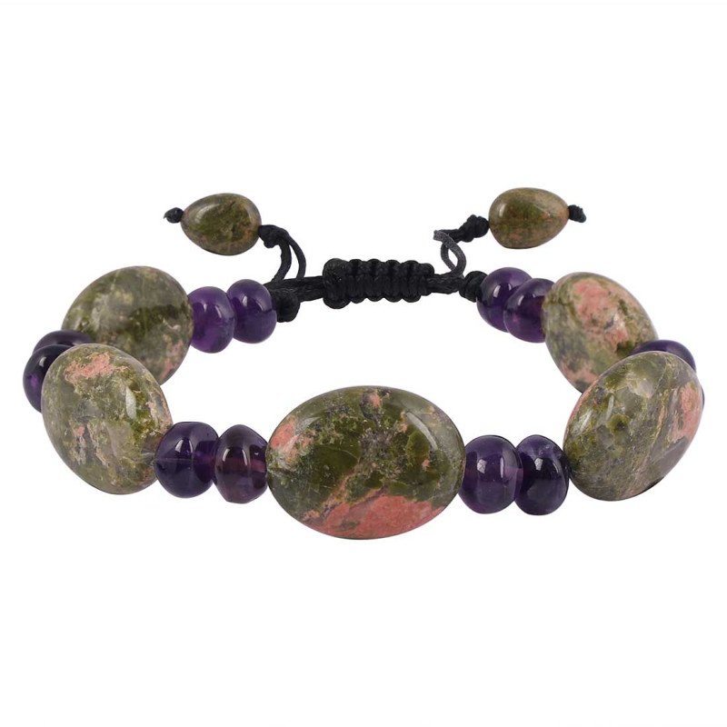 Amethyst / Unakite Beaded Bracelet BDD-11-252