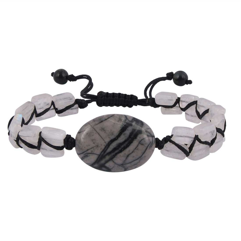 Snowflake jasper / Moonstone Beaded Bracelet BDD-11-266