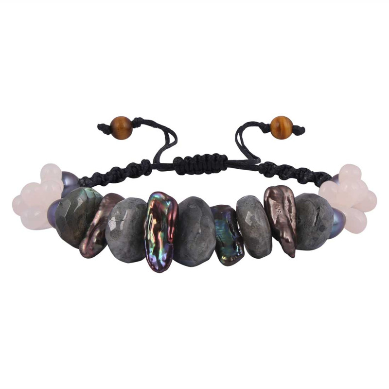 Labradorite / Rose Quartz / Pearl / Tiger Eye Beaded Bracelet BDD-11-269