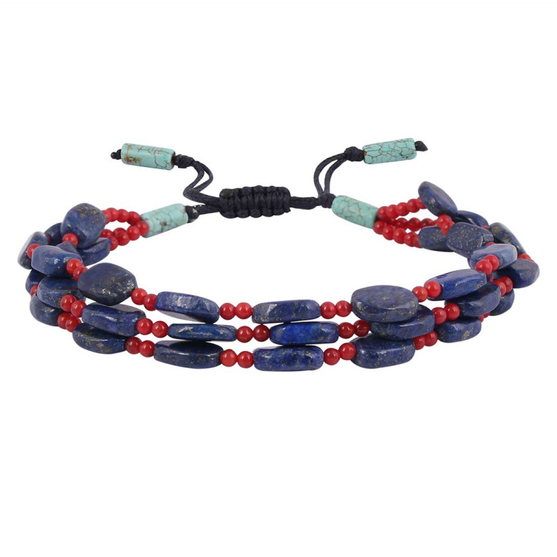 Red Coral / Lapis / Turquoise Beaded Bracelet BDD-11-279