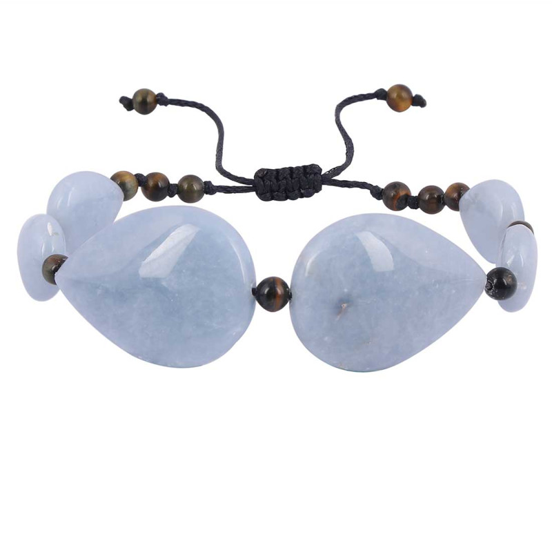 Angelite / Black Obsidian Beaded Bracelet BDD-11-292