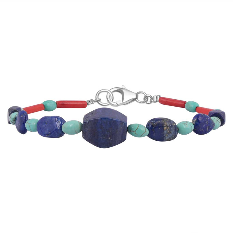 Lapis / Turquoise / Red Coral Beaded Bracelet BDD-11-304