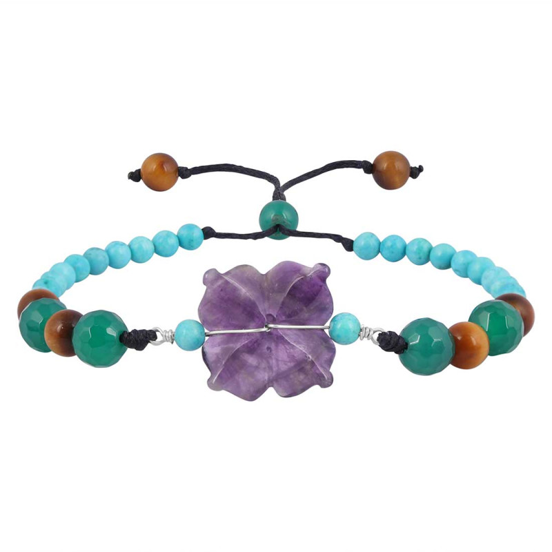Amethyst / Green Onyx / Turquoise / Tiger Eye Beaded Bracelet BDD-11-305