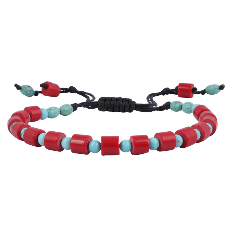 Turquoise / Red Coral Beaded Bracelet BDD-11-310
