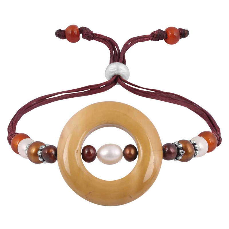 Breccited Mookite / Carnelian / Pearl Beaded Bracelet BDD-11-316