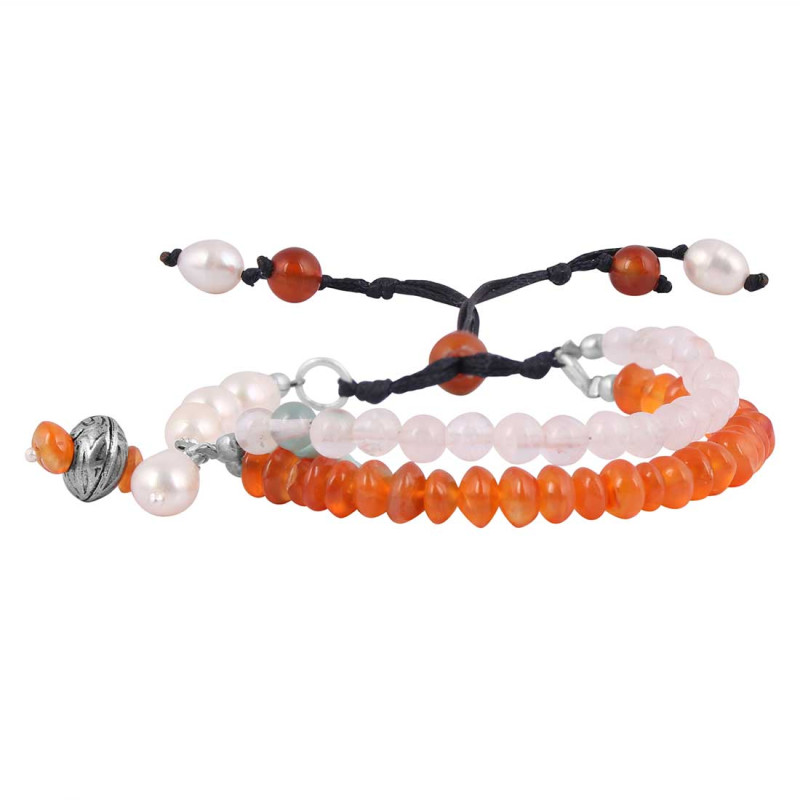 Carnelian / Rose Quartz / Pearl Beaded Bracelet BDD-11-317