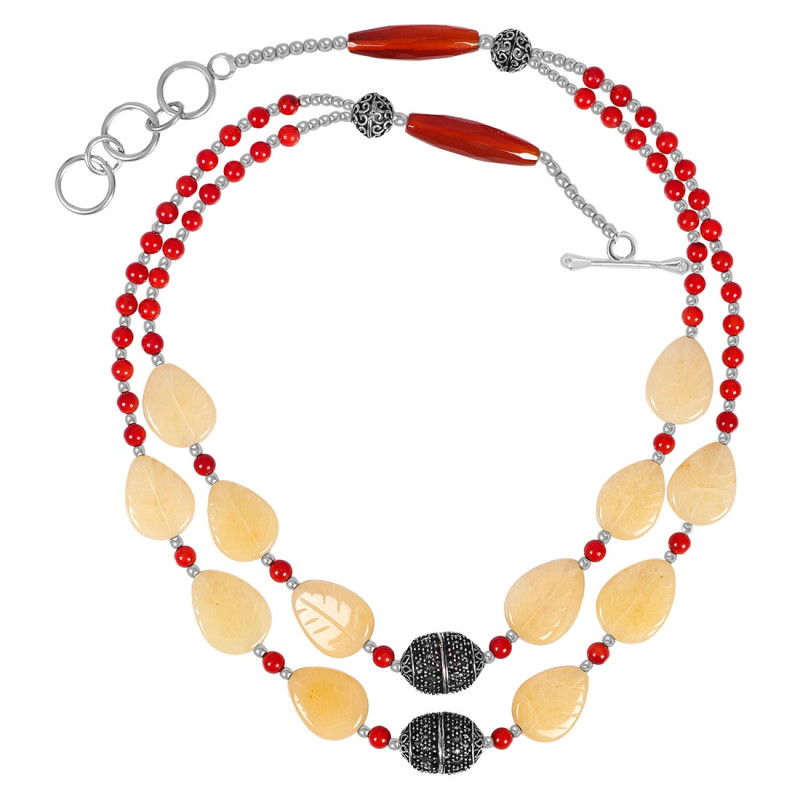 Yellow Aragonite/Red Jasper Beaded Necklace BDD-12-1620