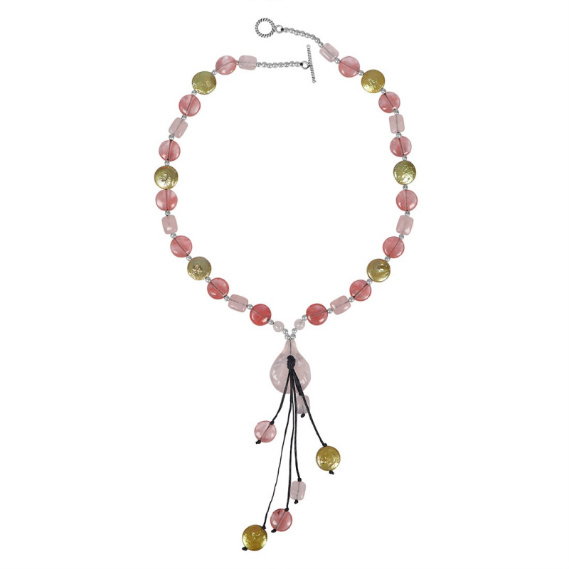 Rose Quartz/Cherry Agate Beaded Necklace BDD-12-1624