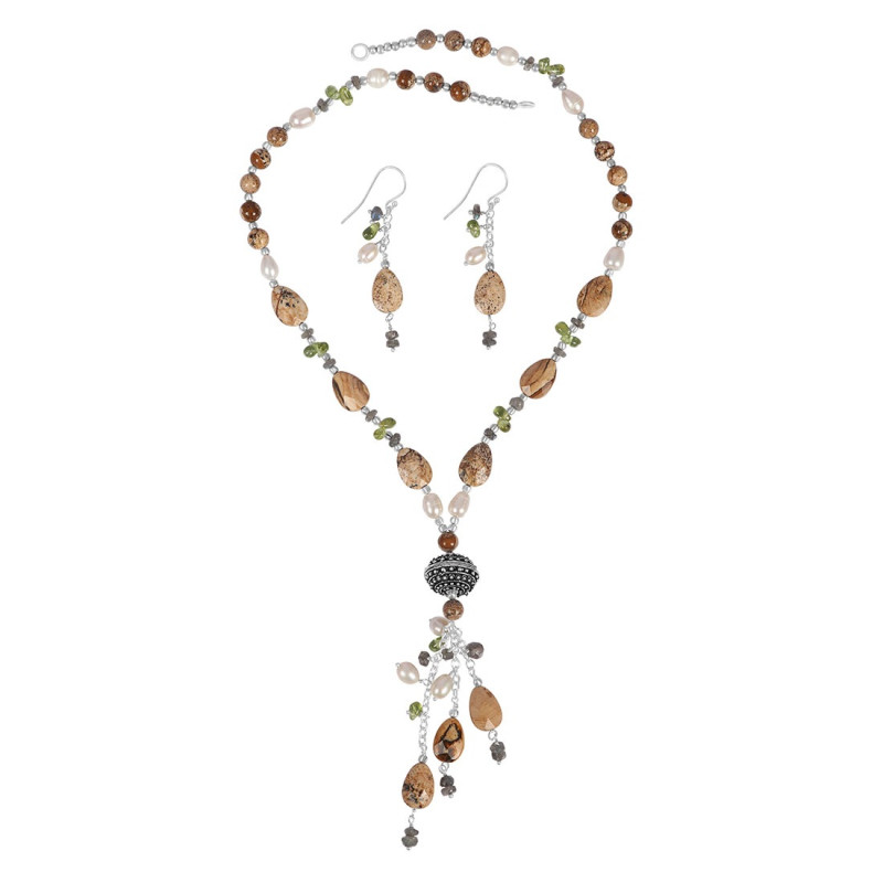 Picture Jasper/Pearl Beaded  Jewelry Set BDD-12-1670