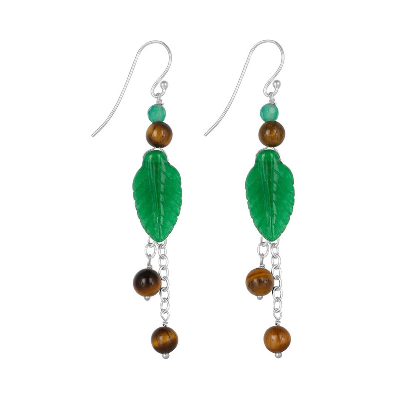 Green Aventurine/Tiger Eye Beaded Earring BDD-3-147