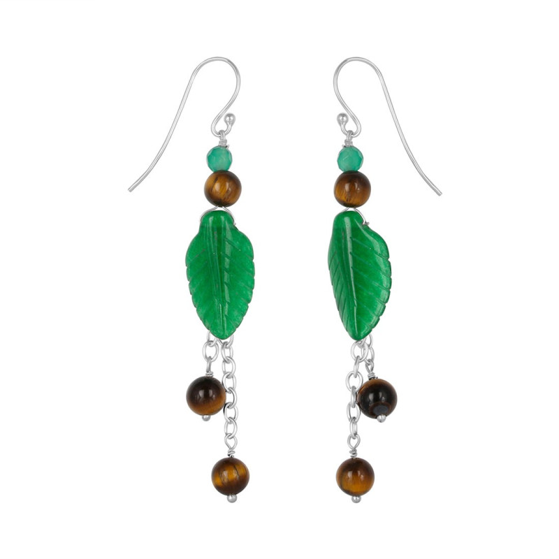 Green Aventurine/Tiger Eye Beaded Earring BDD-3-147