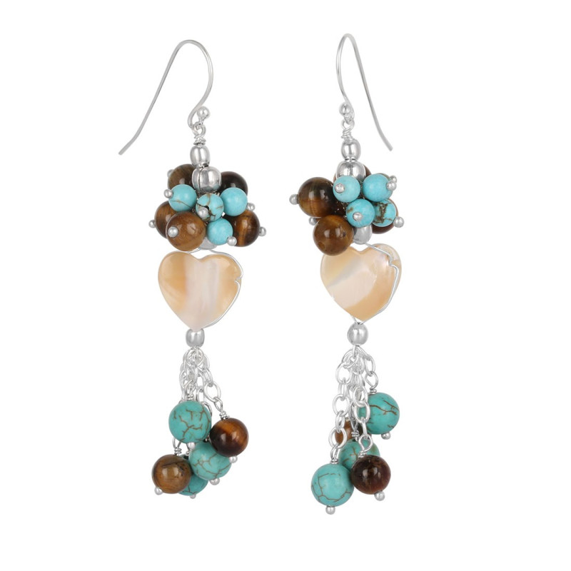 Pearl/Turquoise/Tiger Eye Beaded Earring BDD-3-155