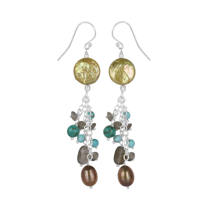 Pearl/Turquoise/Labradorite Beaded Earring BDD-3-158