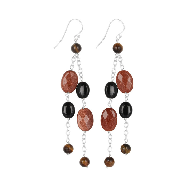 Sunstone/Tiger Eye Beaded Earring BDD-3-159