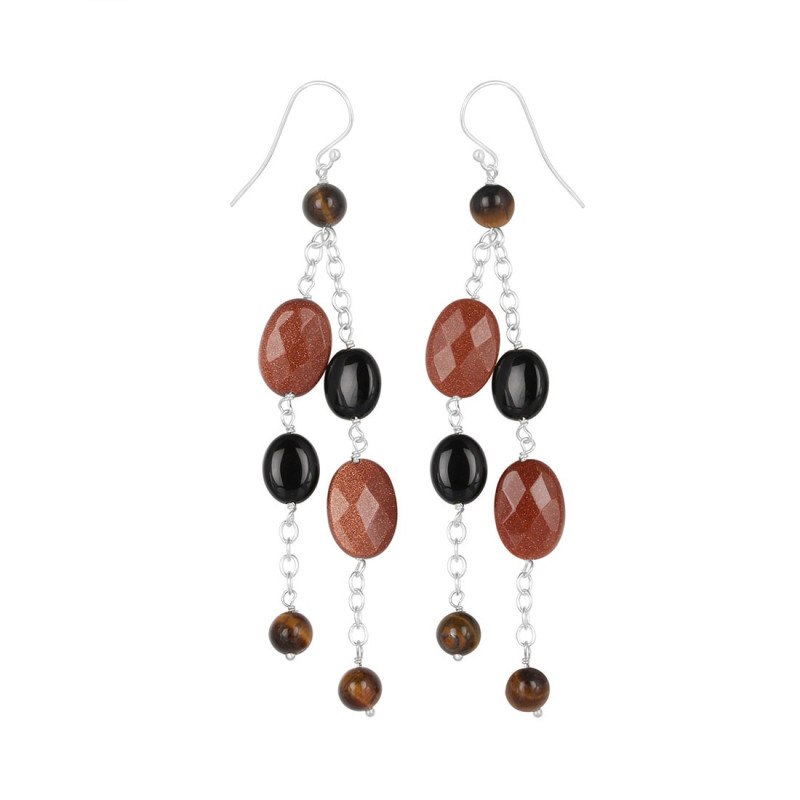 Sunstone/Tiger Eye Beaded Earring BDD-3-159