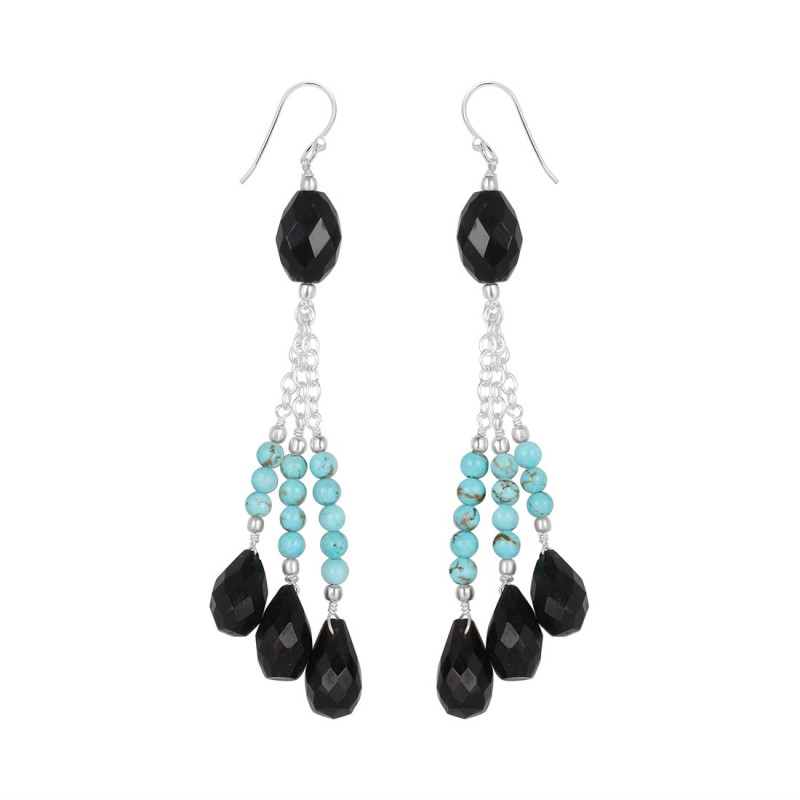 Black Spinel/Turquoise Beaded Earring BDD-3-162