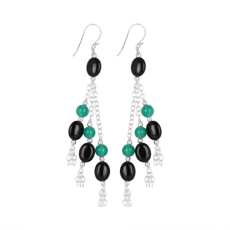 Black Spinel/Green Onyx Beaded Earring BDD-3-163