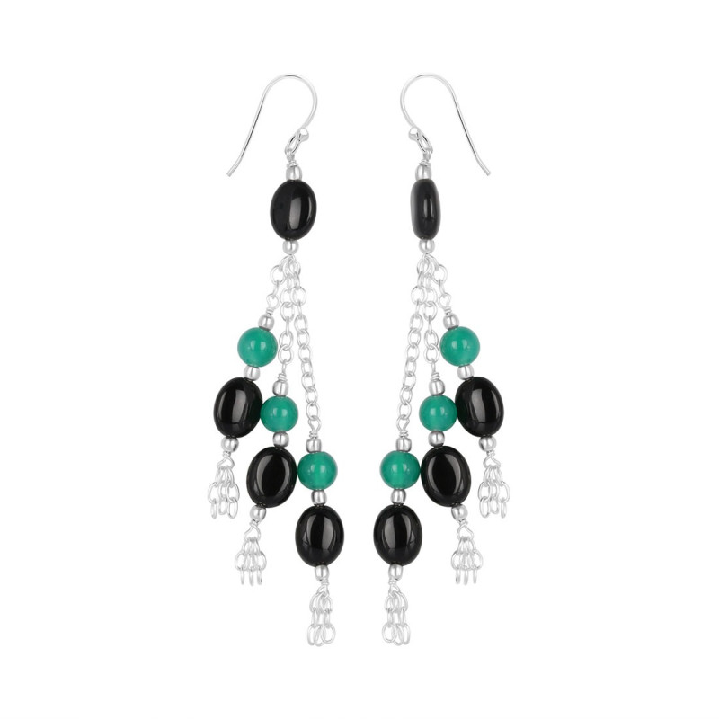 Black Spinel/Green Onyx Beaded Earring BDD-3-163