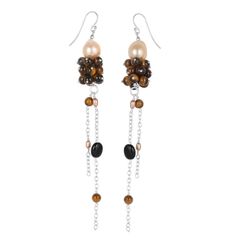Pearl/Tiger Eye Beaded Earring BDD-3-165