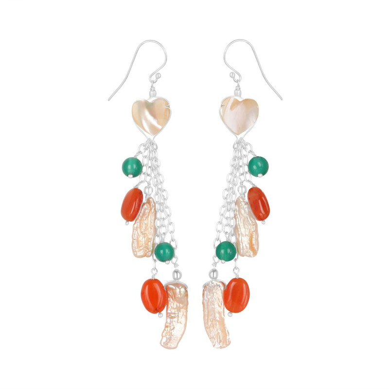 Biwa Pearl/Carnelian Beaded Earring BDD-3-166