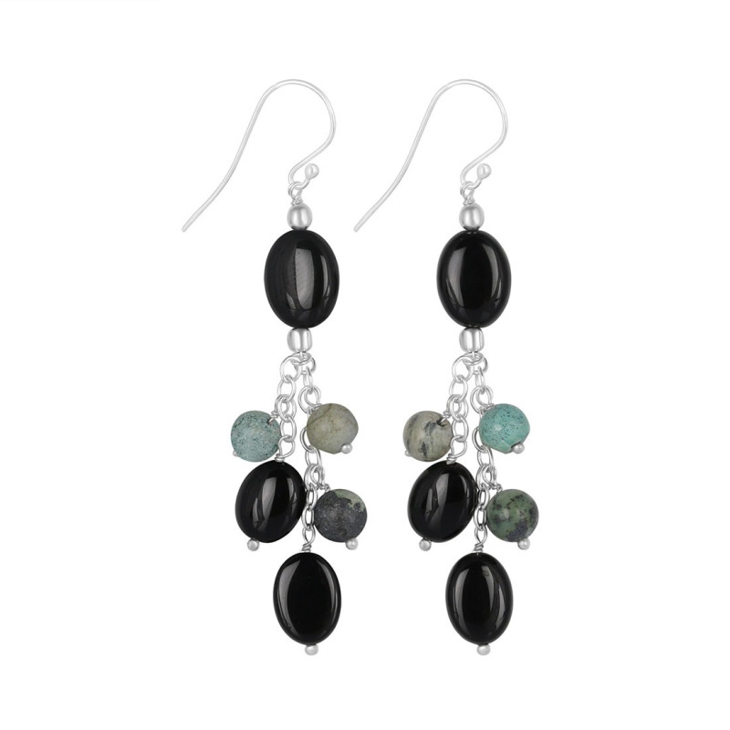 Black Spinel/Turquoise Beaded Earring BDD-3-170