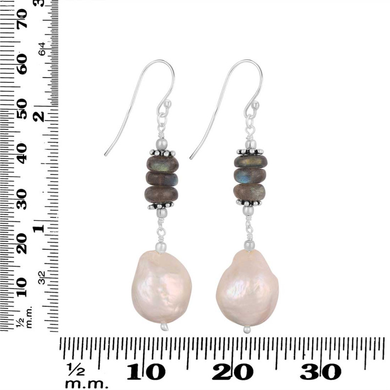 Biwa Pearl / Labradorite Beaded Earring BDD-3-180