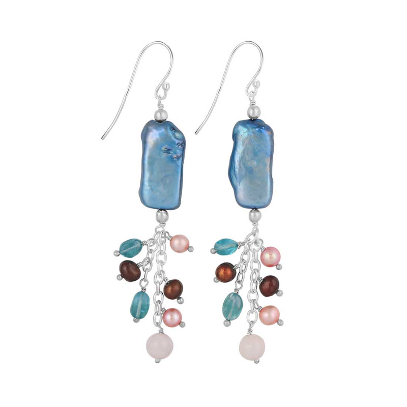 Biwa Pearl / Rose Quartz Beaded Earring BDD-3-183