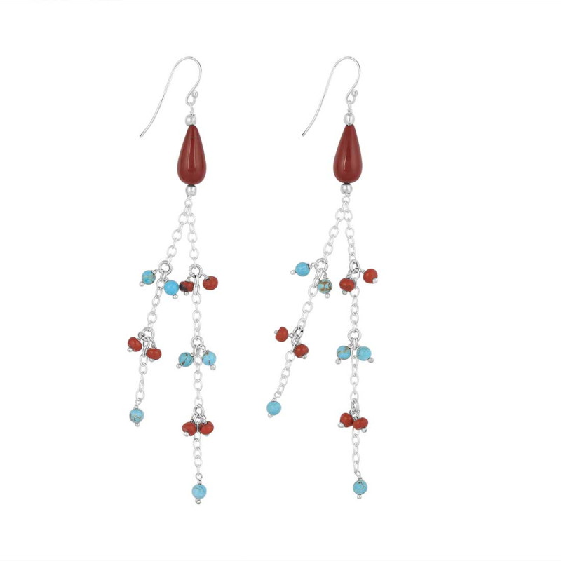 Turquoise / Red Coral Beaded Earring BDD-3-194
