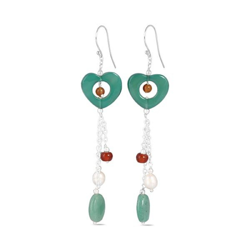 Green Onyx/Aventurine/PearlBeaded Earring-2E BDD-3-38