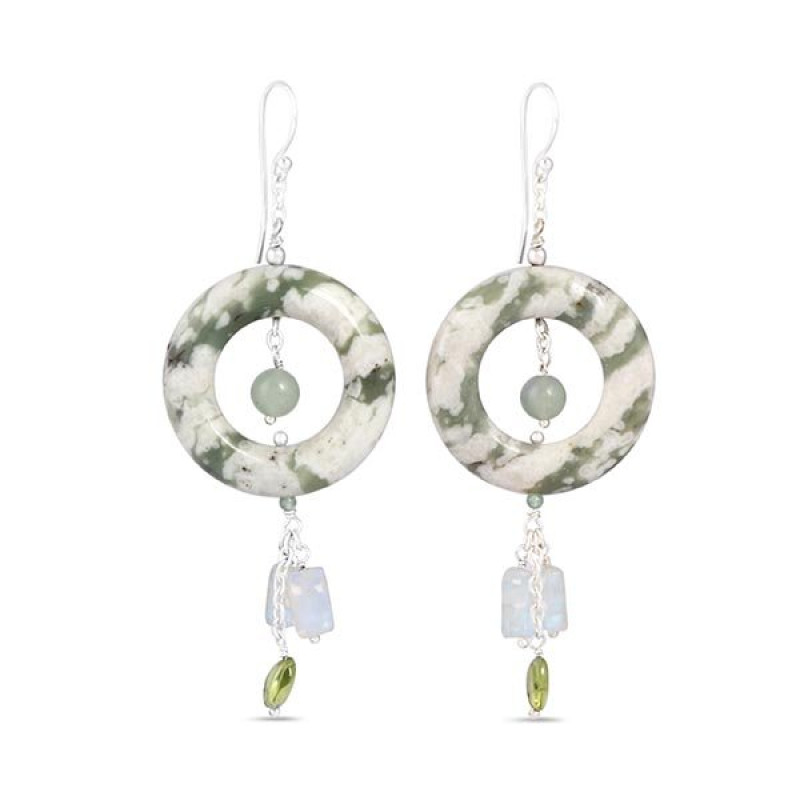 Florence/Prehnite/Moonstone/TourmalineBeaded Earring-2E BDD-3-39