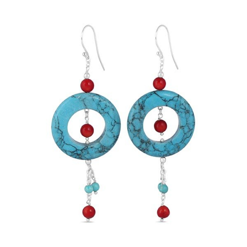 Stabilized Turquoise/CoralBeaded Earring BDD-3-41