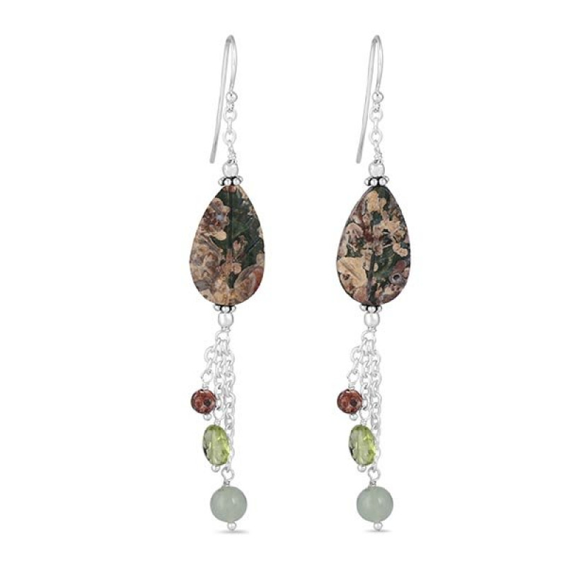 Rhyolite/Tourmaline/PrehniteBeaded Earring-2E BDD-3-46