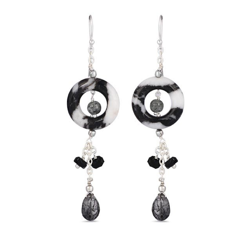Zebra Jasper/Black Rutile/Black SpinelBeaded Earring-2E BDD-3-47