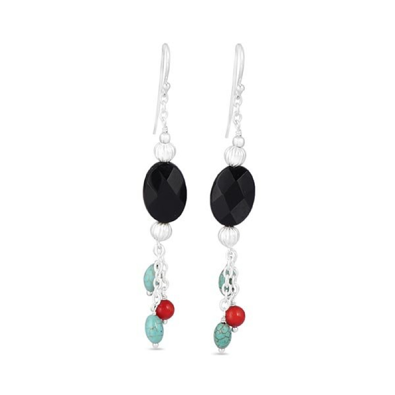 Black Onyx/Turquoise/CoralBeaded Earring-2E BDD-3-50