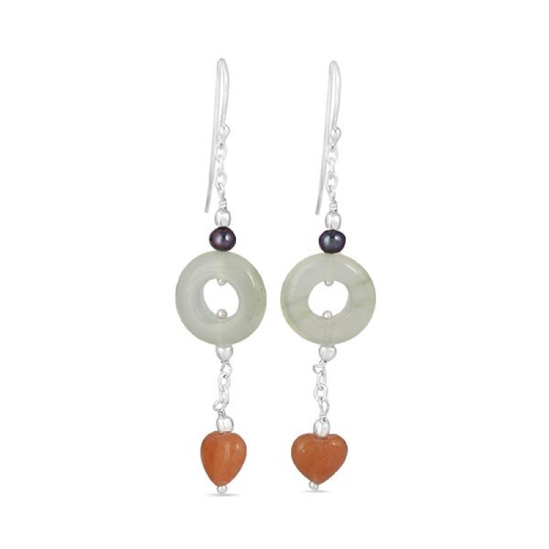 Prehnite/Pearl/CarnelianBeaded Earring-2E BDD-3-52