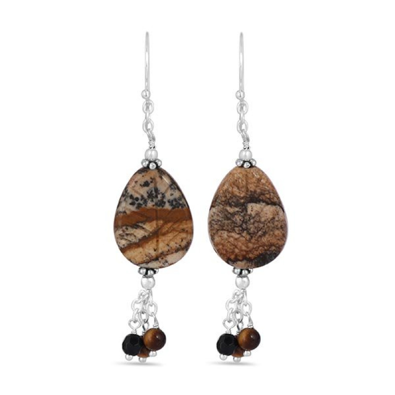 Picture jasper/Tiger EyeBeaded Earring-2E BDD-3-54