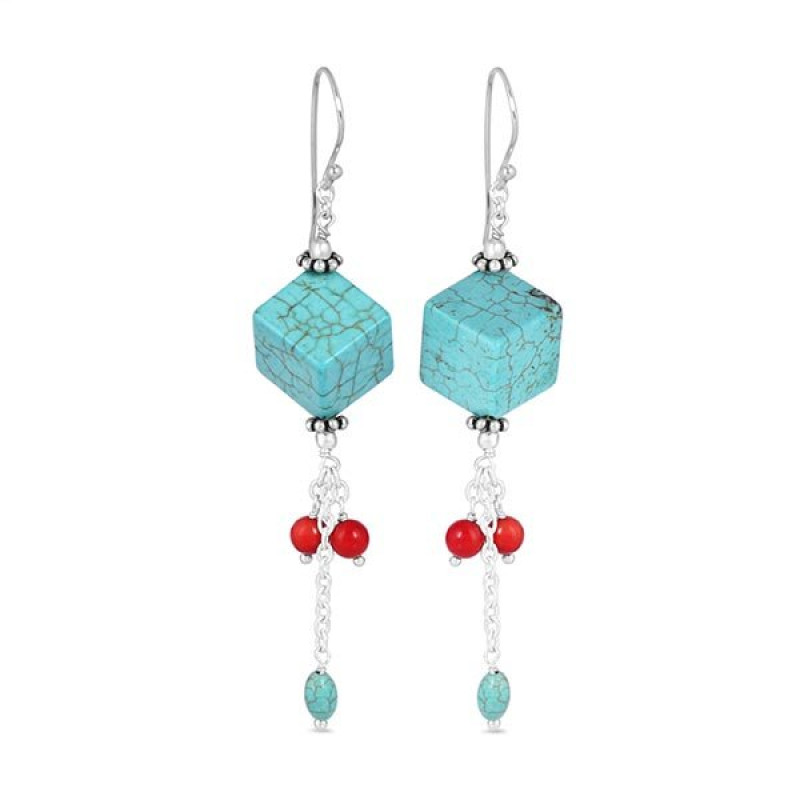 Stabilized Turquoise/CoralBeaded Earring BDD-3-55