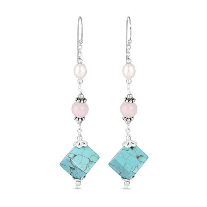 Stabilised Turquoise/Rose Quartz/Pearl Beaded Earring BDD-3-56