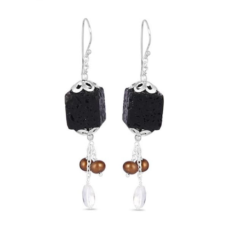 Lava/Crystal Quartz/PearlBeaded Earring-2E BDD-3-57