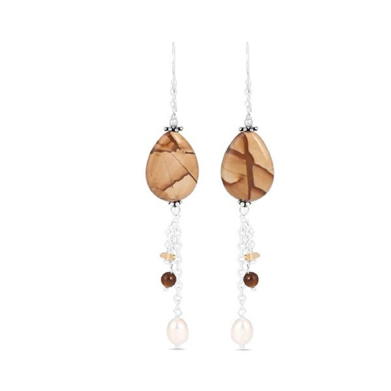 Picture jasper/Tiger Eye/PearlBeaded Earring-2E BDD-3-64