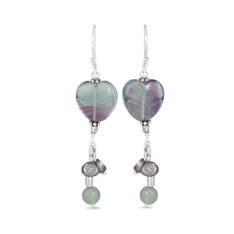 Fluorite/Prehnite/PearlBeaded Earring-2E BDD-3-67
