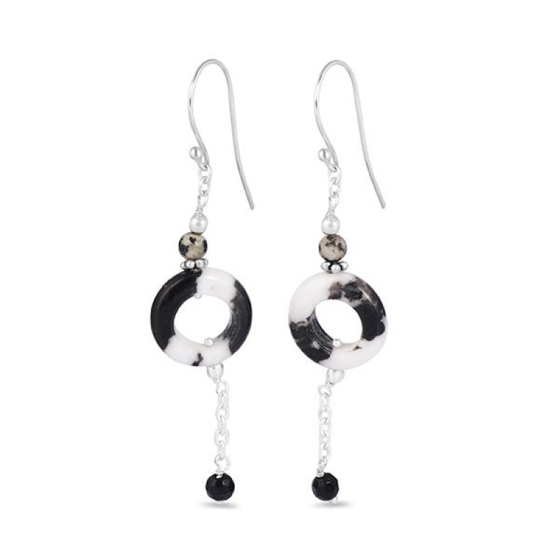 Zebra Jasper/Black SpinelBeaded Earring-2E BDD-3-72