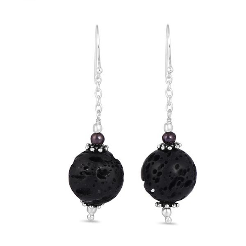 Lava/Black SunstoneBeaded Earring-2E BDD-3-73