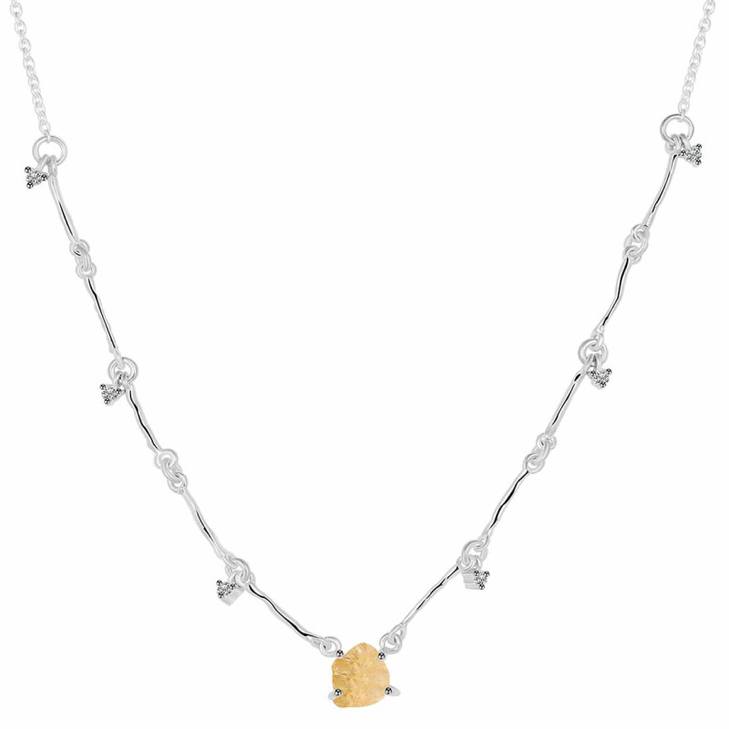 Citrine  Raw Crystal & White Topaz Necklace CIT-RDN-385.