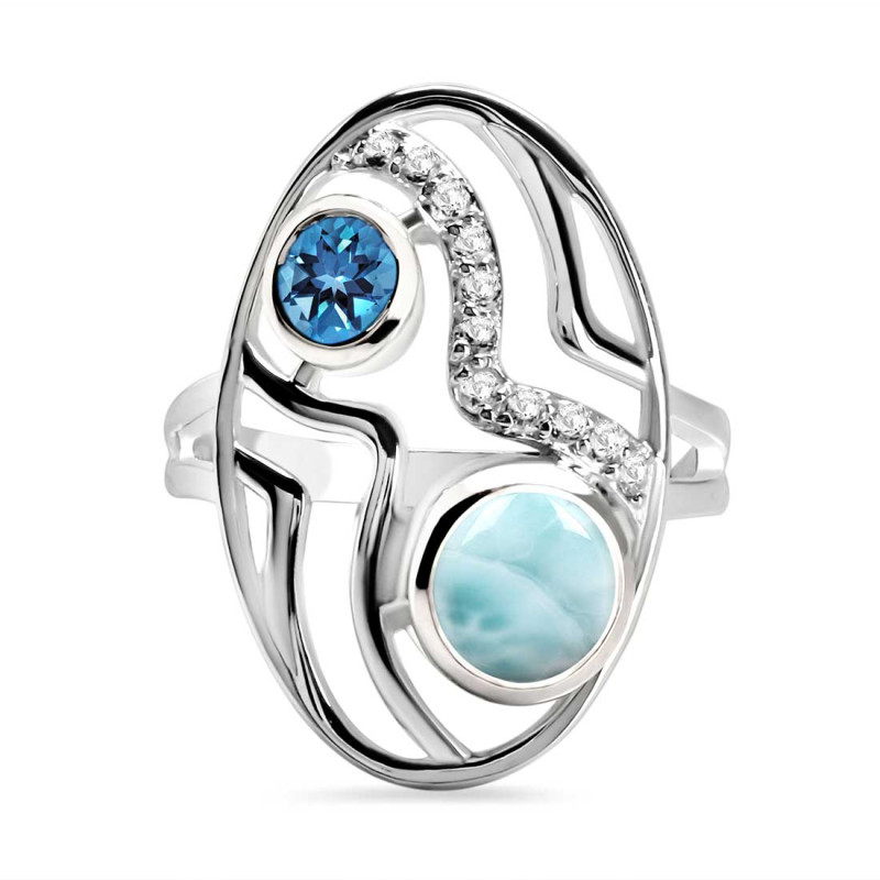 Close Out Larimar & Blue Topaz & White Topaz Ring LAR-CO-RDR-293.
