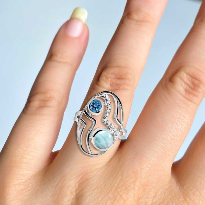 Close Out Larimar & Blue Topaz & White Topaz Ring LAR-CO-RDR-293.
