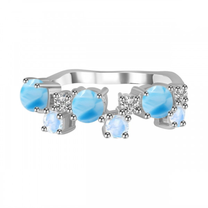Larimar & Moonstone & White Topaz Ring LAR-RDR-4006.