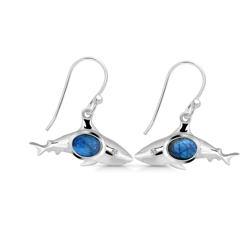 Labradorite & White Topaz Shark Earring LBD-RUE-13.
